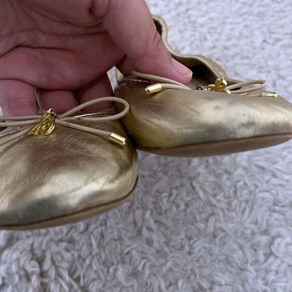 Sam Edelman Gold Metallic Women Bow Ballet Flats Slip On Leather Trendy SZ 7.5 - Picture 5 of 8